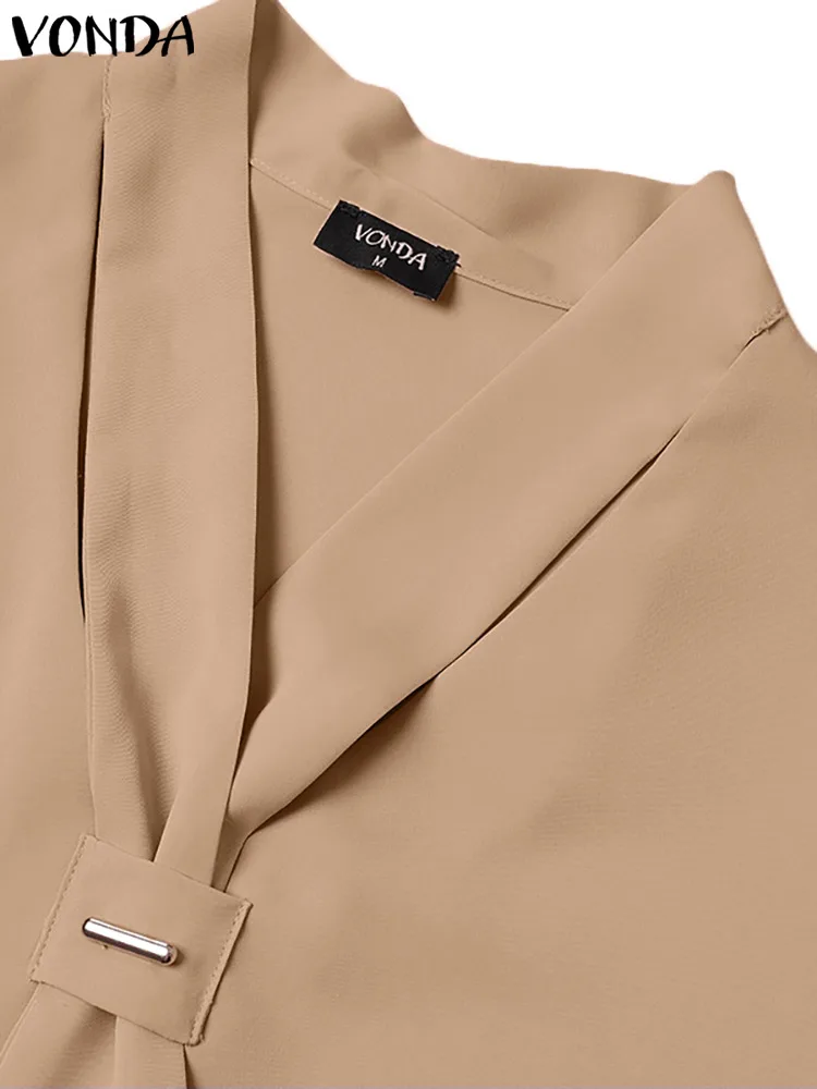 Блузка VONDA женская с коротким рукавом Модный повседневный шифоновый топ завязкой