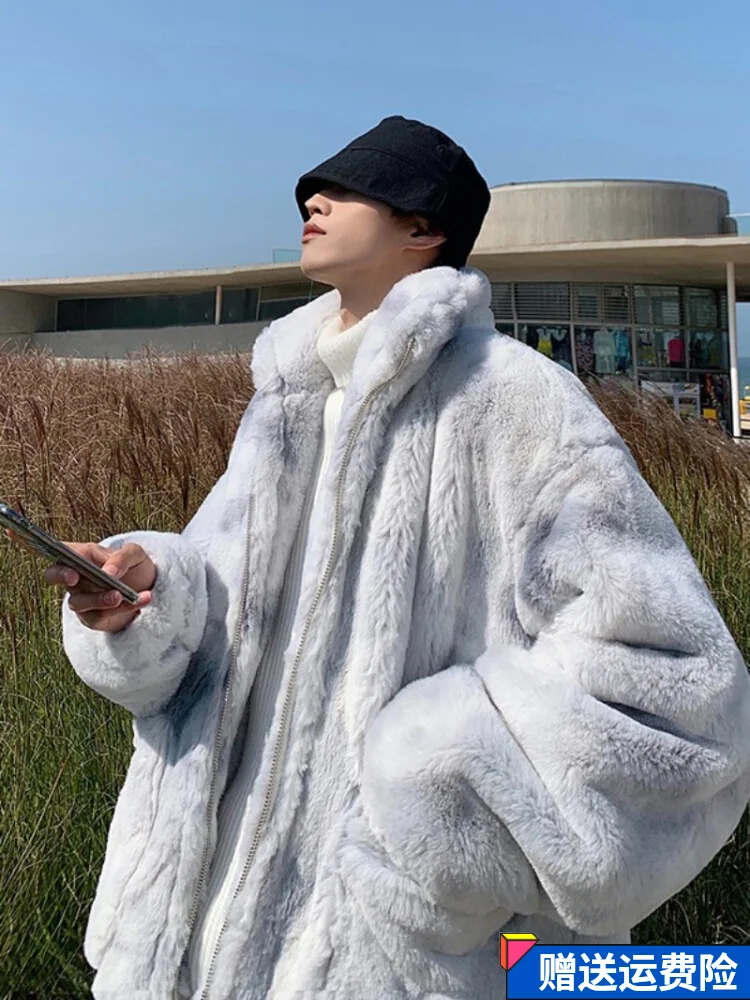 2023 Winter Long Colorful Thickened Warm Oversized Faux Fur Coat Men Runway European Fashion Luxury Designer Clothes A59