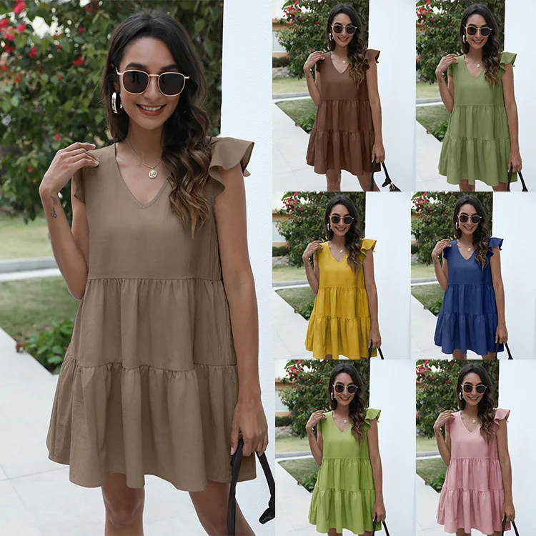 

Women's solid color short skirt stitching temperament commuter dress