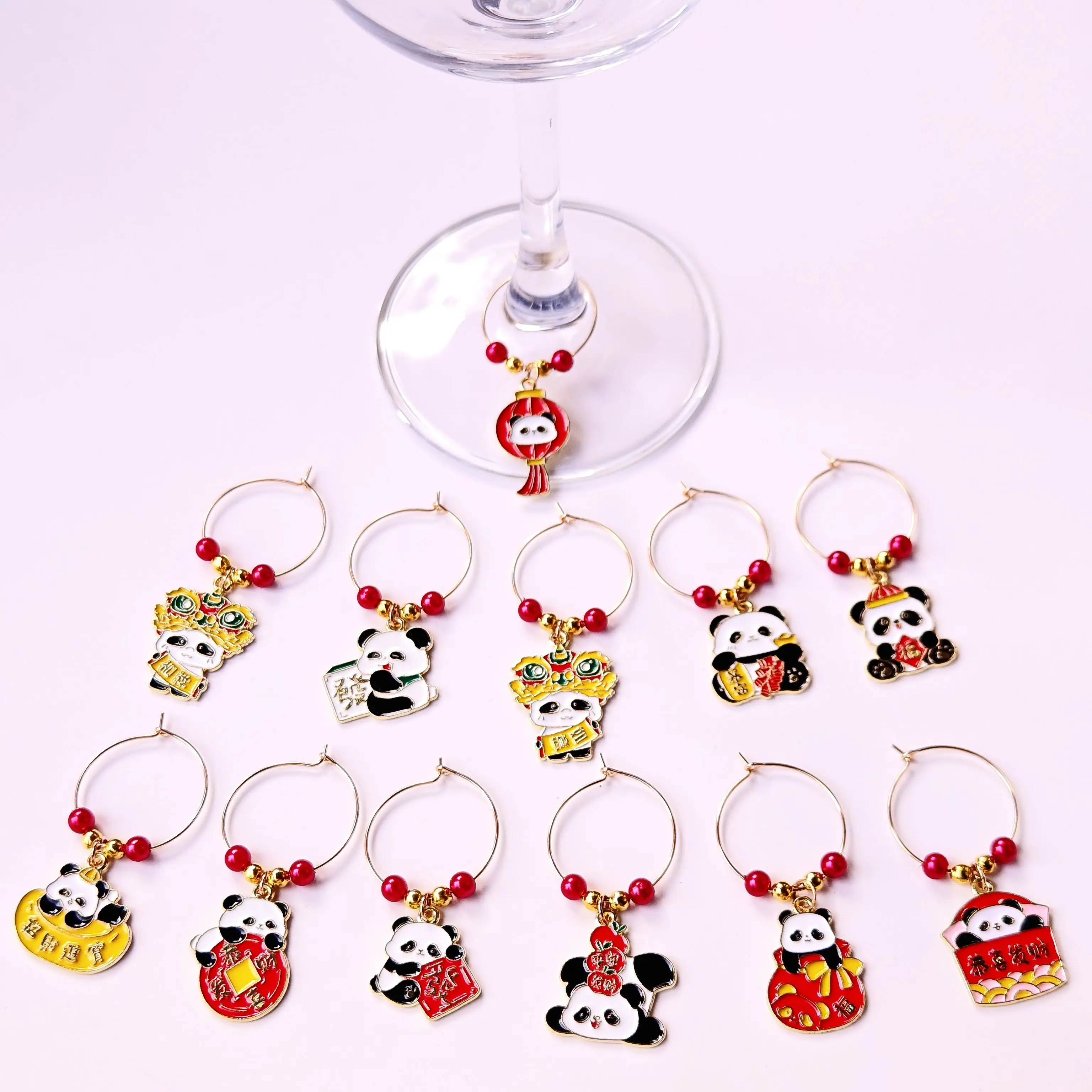 12 шт. новые подвески для вина китайский стиль панда маркеры бокалов лунный Новый