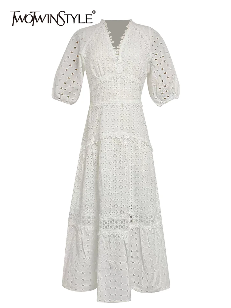 

Женское платье-туника TWOTWINSTYLE, минималистичное платье с v-образным вырезом, коротким рукавом и высокой талией, модная одежда, новинка 2023