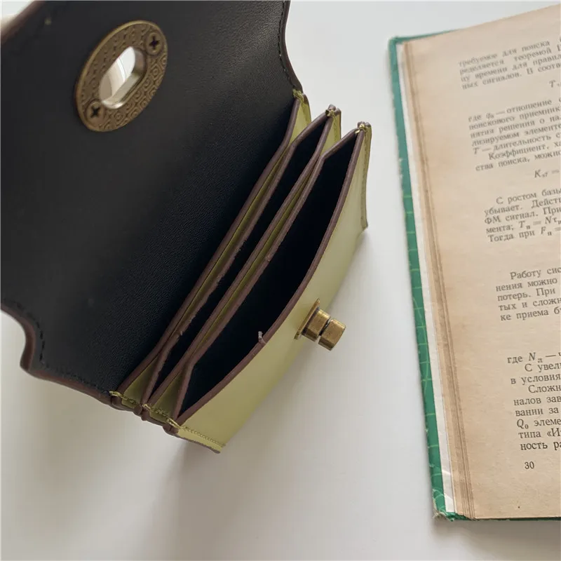 Women Purse Simple Card Case Wallet Small Bag Multi-compartment Lock Mini Hangbag PU Solid Color