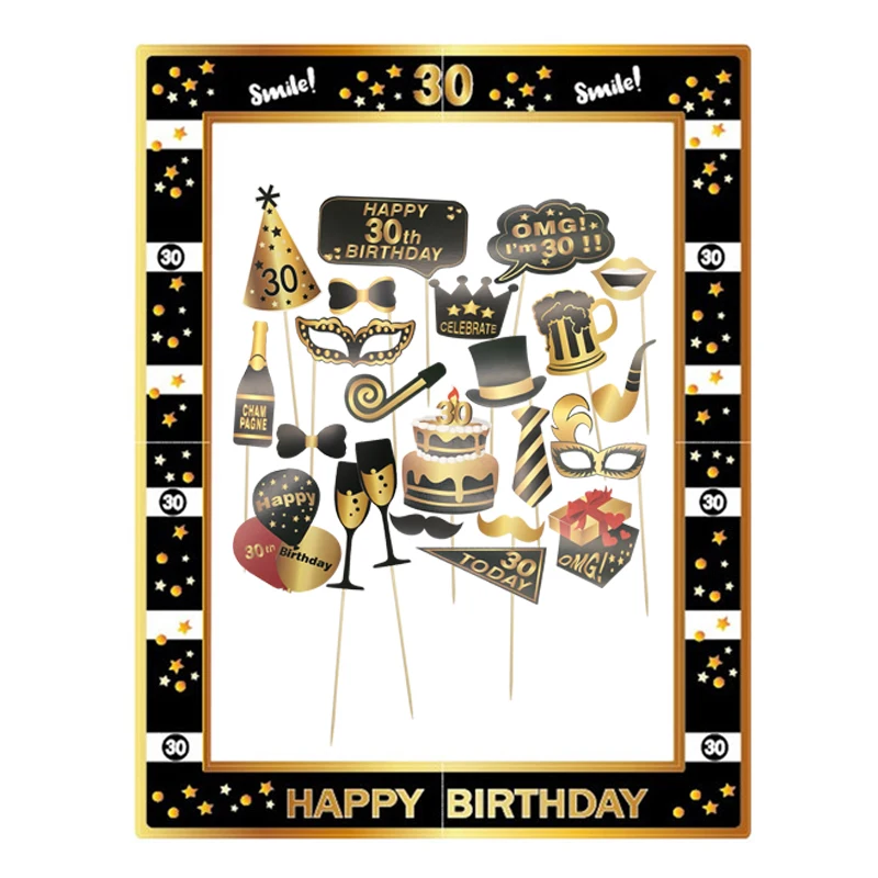 

1Set 30 40 50 60 Happy Birthday Photo Booth Props For Adult 30th Birthday Party Photobooth Frame Women Men Anniversary Supplies