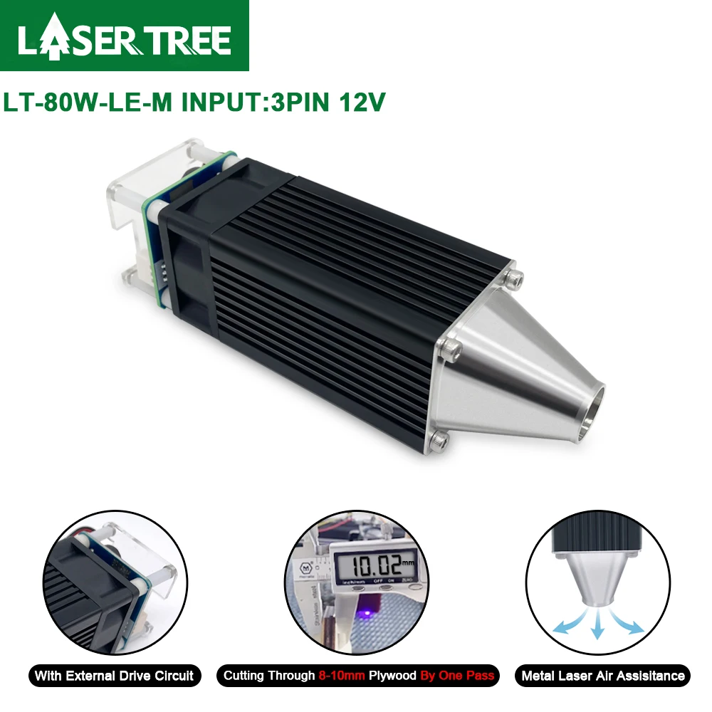 450nm 80W Laser Module Kit Cutting Engraving Module Laser Head 450nm Blue Light With TTL / PWM Modulation for DIY Creation