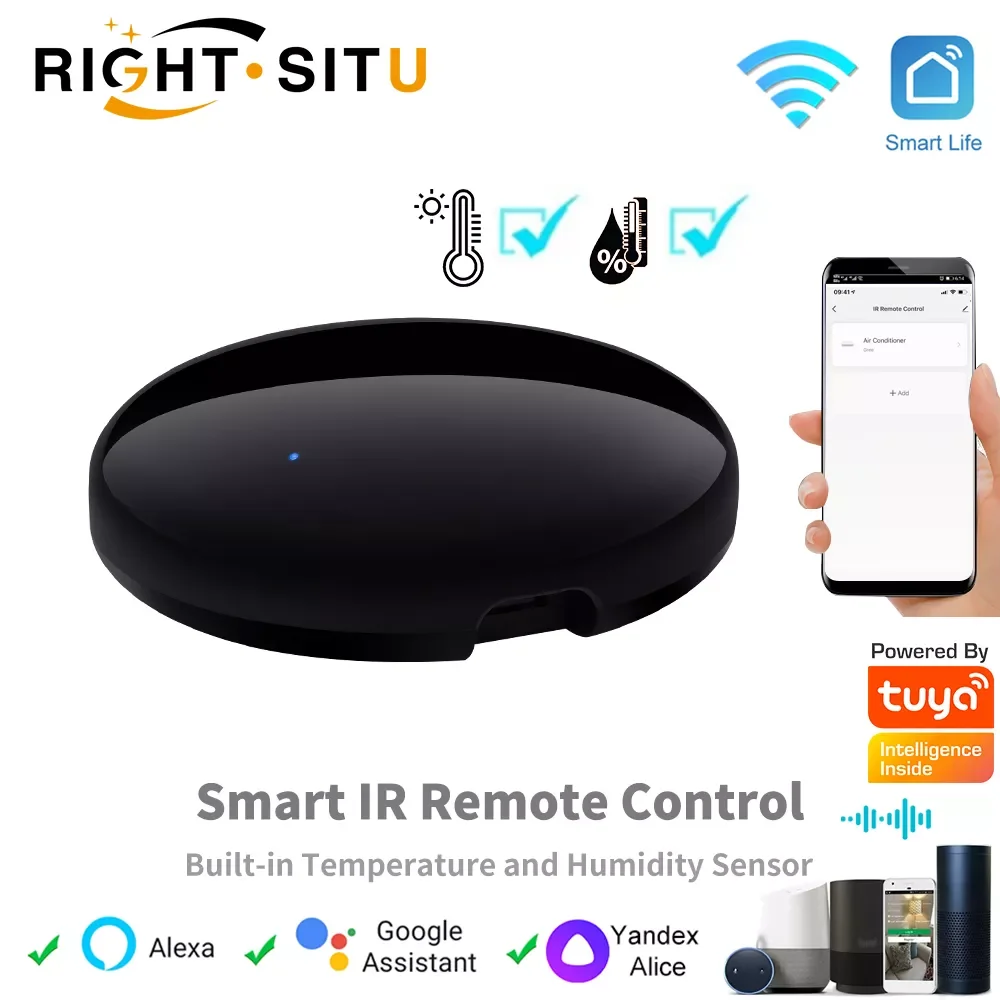 

Умный инфракрасный пульт дистанционного управления WiFi с датчиком температуры и влажности для кондиционера ТВ AC Работает с Alexa, Home
