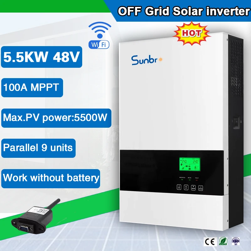 5500W 48VDC Off Grid Hybrid Reine Sicher Welle Solar Inverter mit 100A MPPT Laderegler Keine Batterie Arbeits Parallel funktion