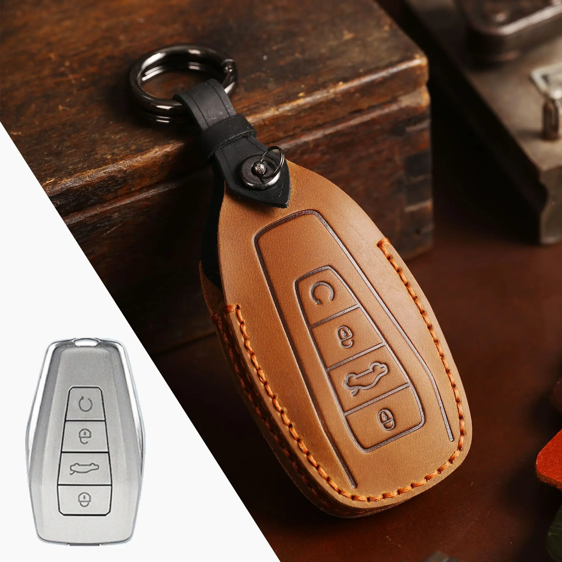 

Crazy Horse Leather Car Key Case Cover for Geely Coolray 2019-2020 Atlas Boyue NL3 Emgrand X7 EX7 SUV GT GC9 Borui