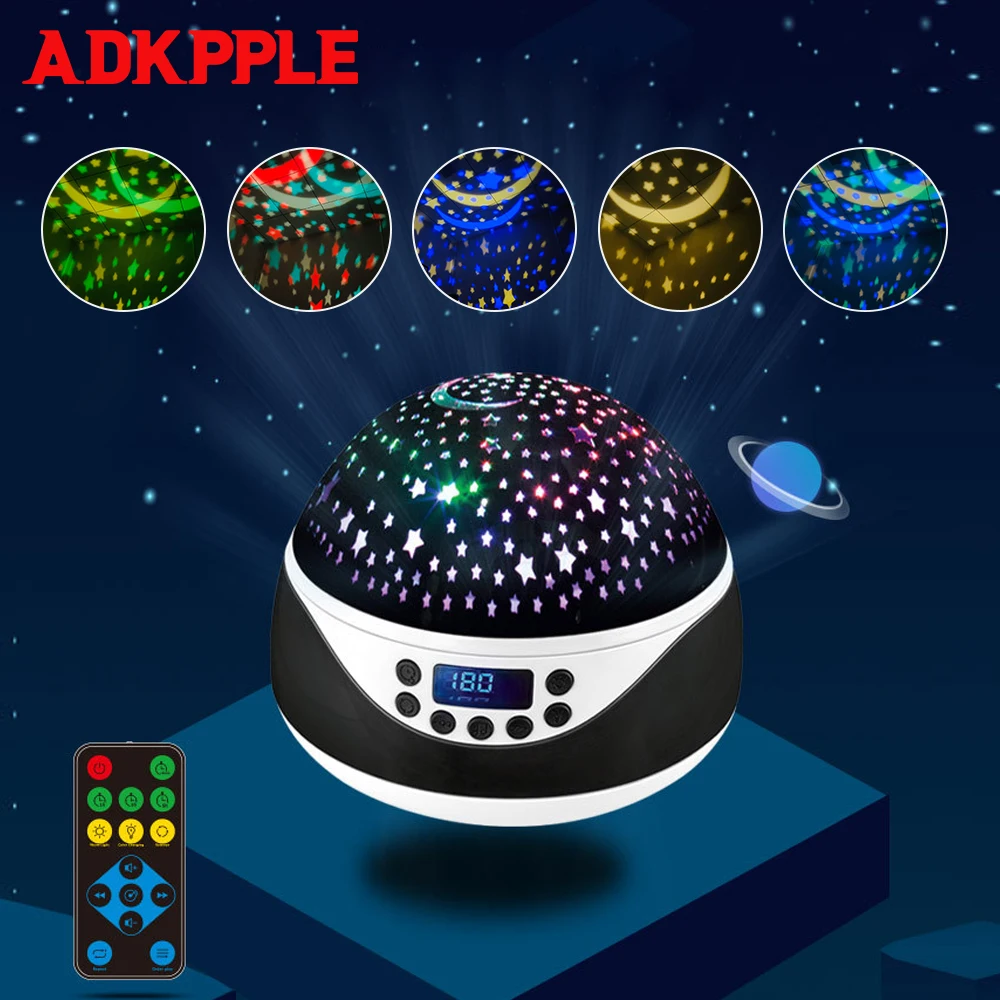 

Kids Star Music Projector Lamp Night Light TF Remote Control Rotating Music LED Starry Lights Moon Table Lamp Decor Baby Gift