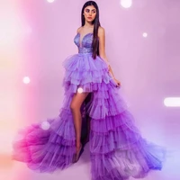 shining cocktail dress strapless backless short front back long layered ruffle tulle sweep train event gown sizes available