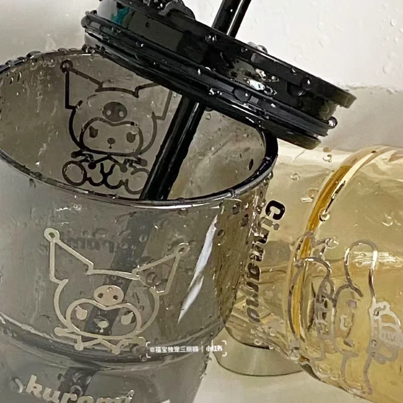 

Кавайная чашка для воды Sanrio, стеклянная бамбуковая чашка с крышкой и соломинкой, Детская домашняя чашка для сока, аниме Kuromi Cinnamoroll, Офисная н...