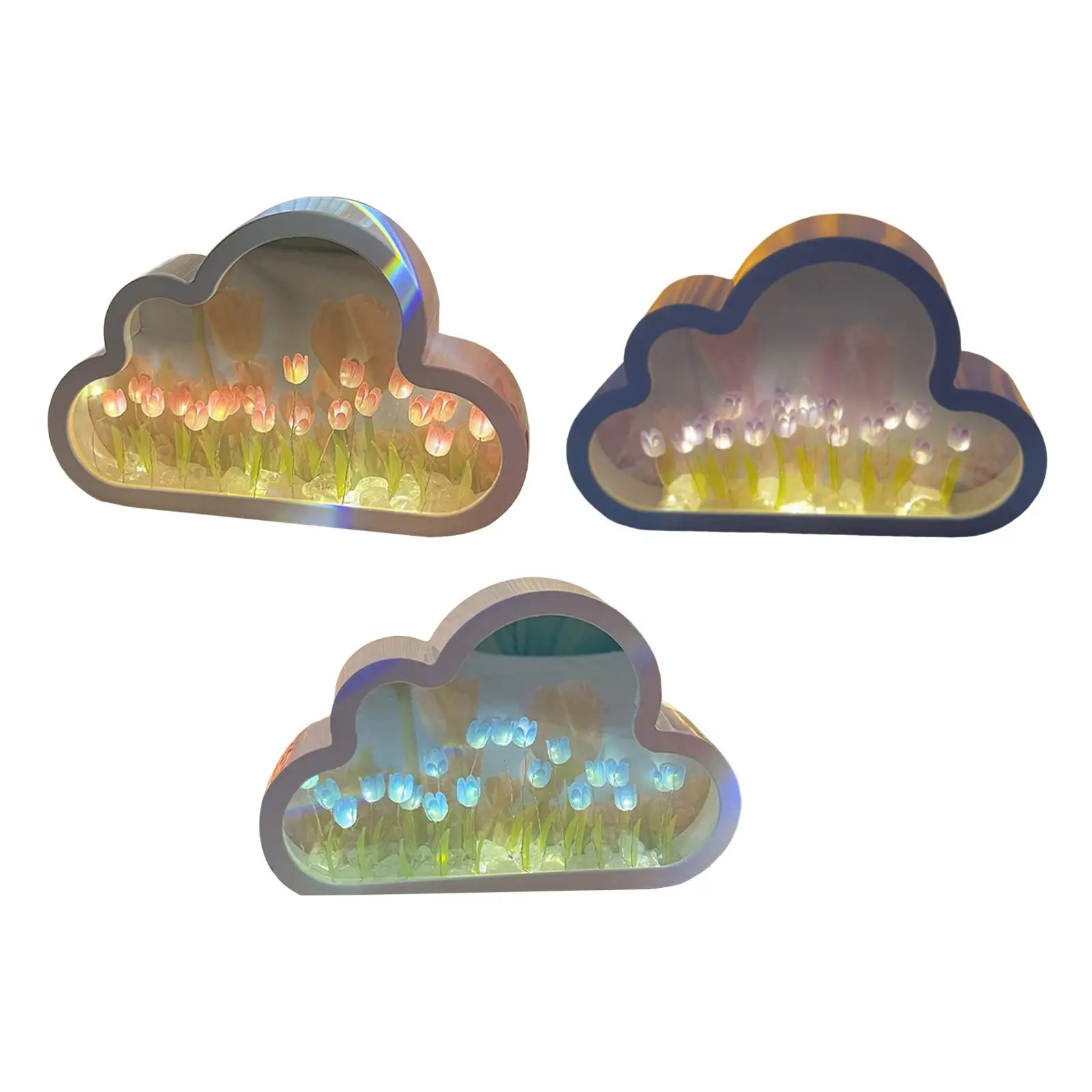 

Nightlight Desktop Decoration Mirror Tulip Night Light for Office Dormitory Party Living Room Bedroom NightStand