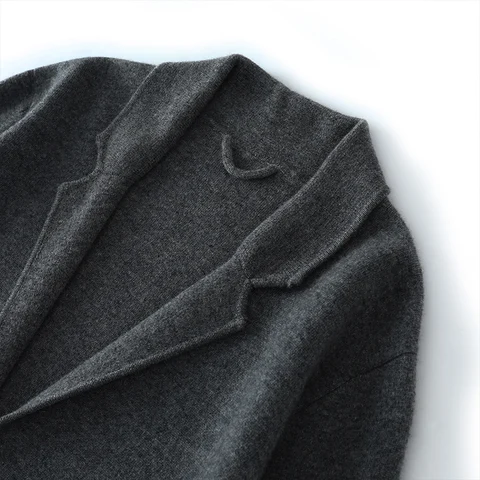 100% кашемировый костюм, мужской костюм, вязаный кардиган с воротником, деловое повседневное пальто, вязаные шорты с высокой талией, зимний толстый комплект из двух предметов