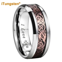 itungsten 8mm tungsten rose dragon ring for men women engagement wedding band fashion jewelry carbon fiber inlay comfort fit