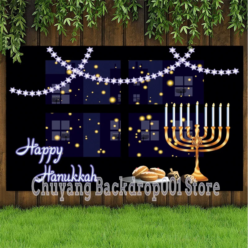 Chanukah Photo Backdrop Happy Holiday Party Hashanah Photography Background Menora Jewish Candle Decoration Hanukkah Banner