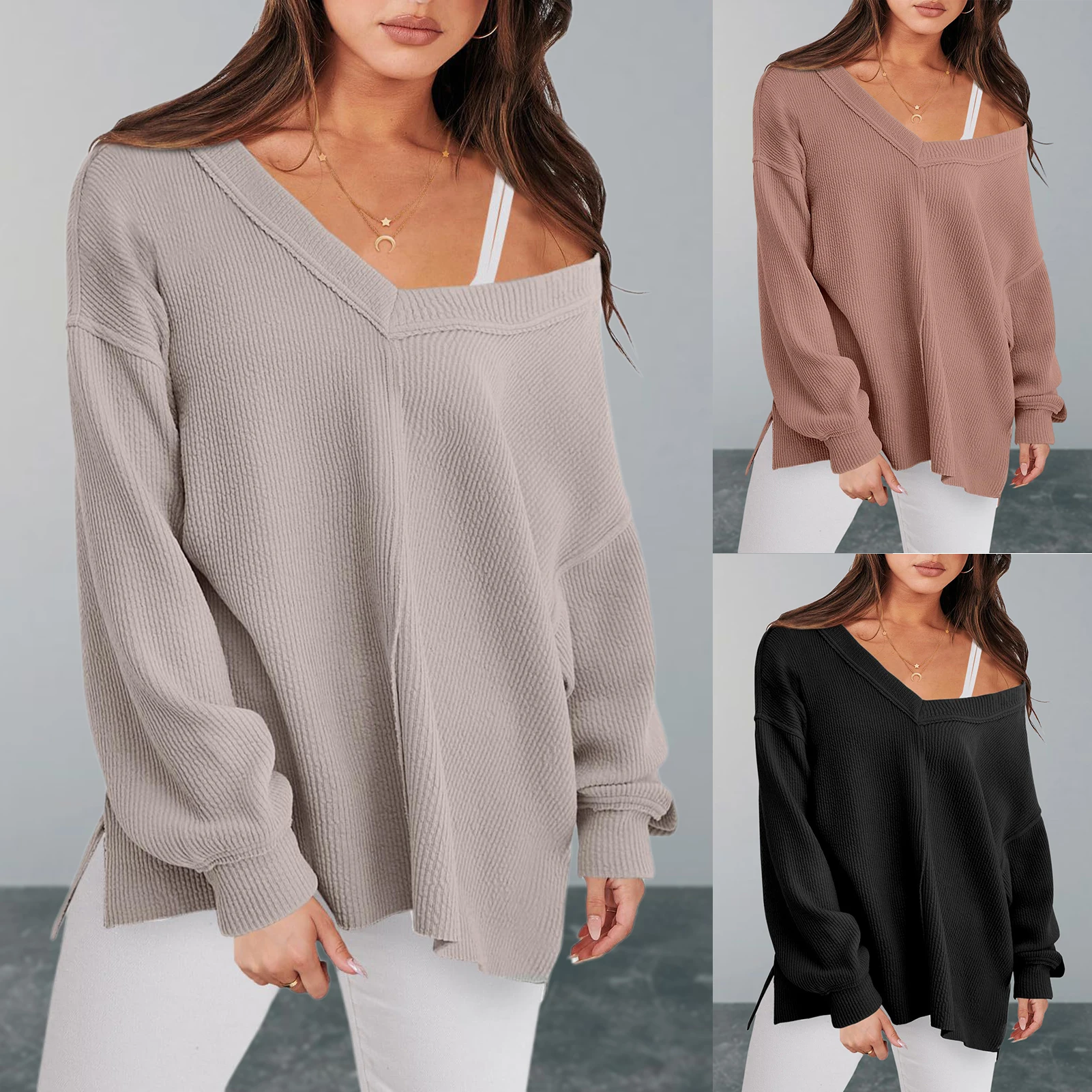 

Spring Summer Women Sweaters Long Sleeves V-neck Bottoming Shirt Knitwear 2023 Casual Oversized Pullovers Korean Jumpers Sweater