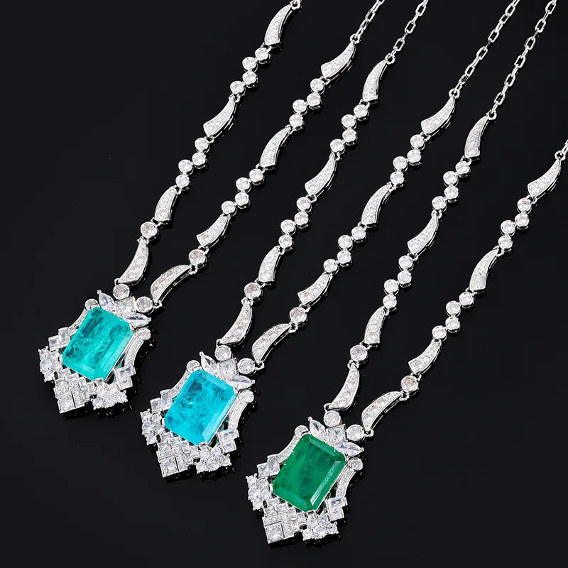 

Fashion Temperament 925 Silver Shine Dazzling Lab Emerald Pendant Necklace for Women Noble Wedding Proposal Fine Jewelry 2023