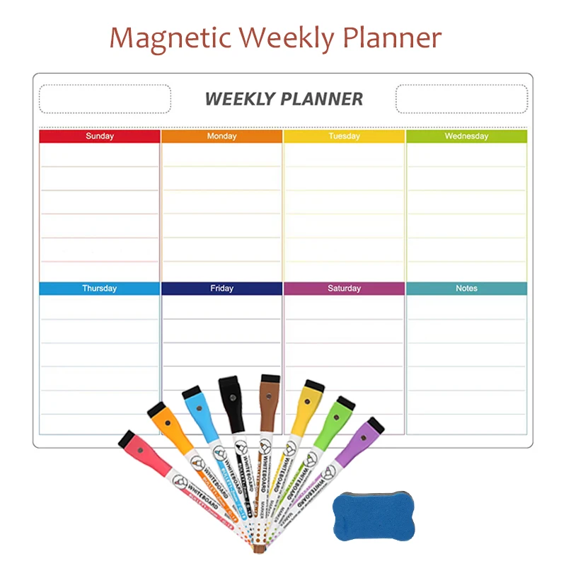 Magnetic Weekly Monthly Planner Calendar Refrigerator Stickers Erasable Soft Whiteboard Markers Pen Message Memo Board for Notes