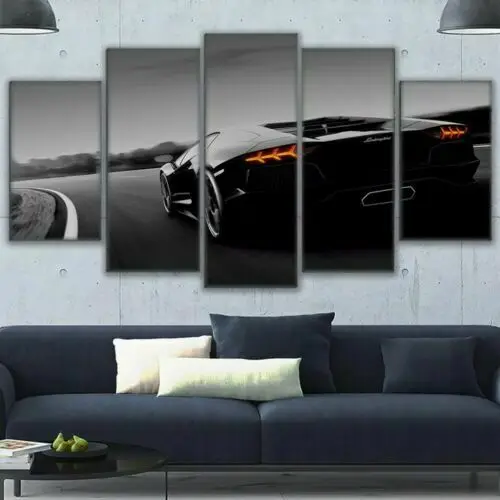 

Black luxury car in Road Canvas Print Wall Art Home Decor Pictures Poster 5 Panel HD Print Room Decor No Framed 5 Pieces