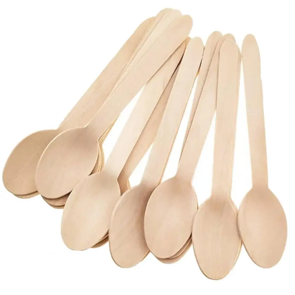 

100Pcs Wooden Spoon Smooth Disposable Wood Heat-resistant Single-use Ice Cream Spoon for Home