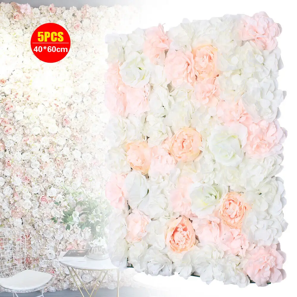 

5Pcs Artificial Flower Wall Panels Wedding Party Garden Fence DIY Silk Flowers Backdrop Venue Decor