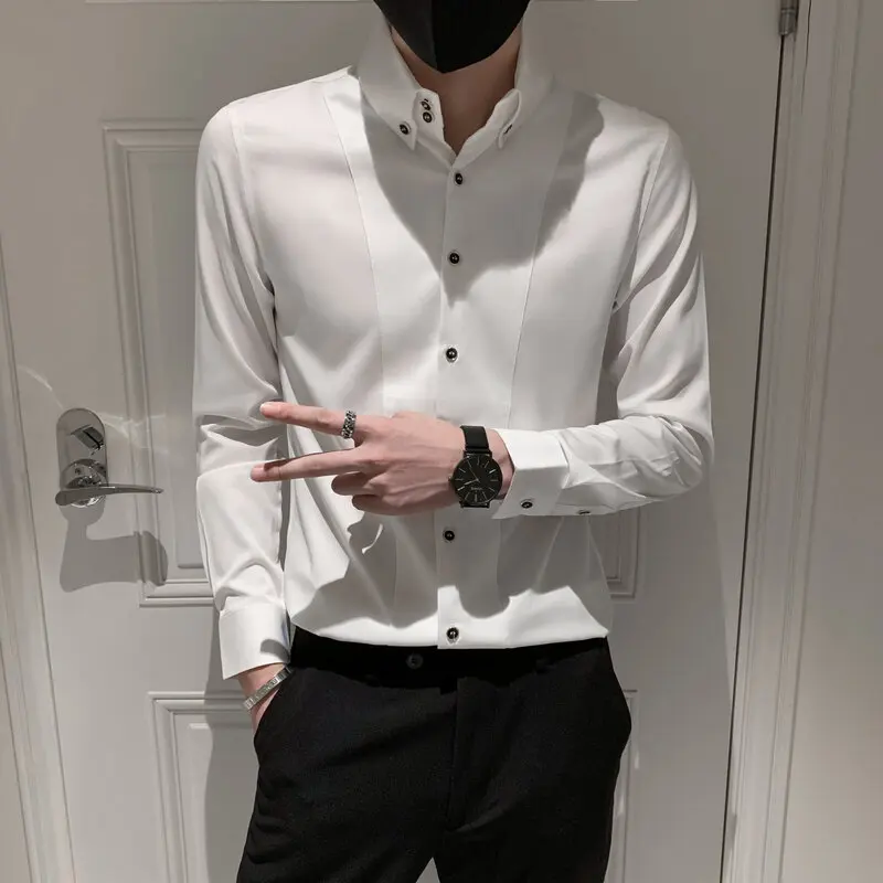 

Korean Style Men Spring High Quality Solid Casual Business Shirts/ Male Slim Fit Dress Shirts Blouse Chemise Homme Size 2XL-M