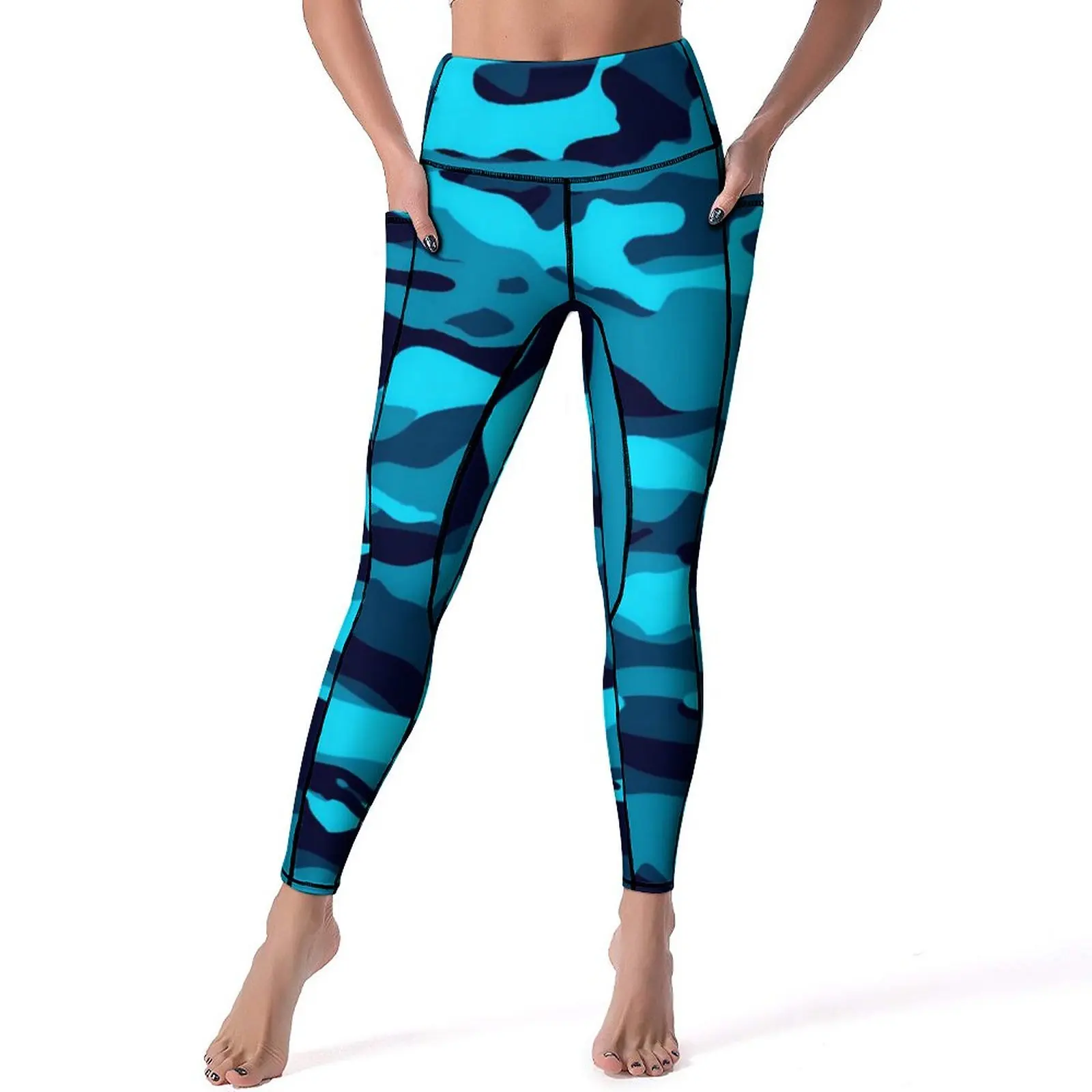 

Blue Camo Print Leggings Sexy Camouflage High Waist Yoga Pants Cute Stretch Leggins Female Graphic Fitness Sports Tights