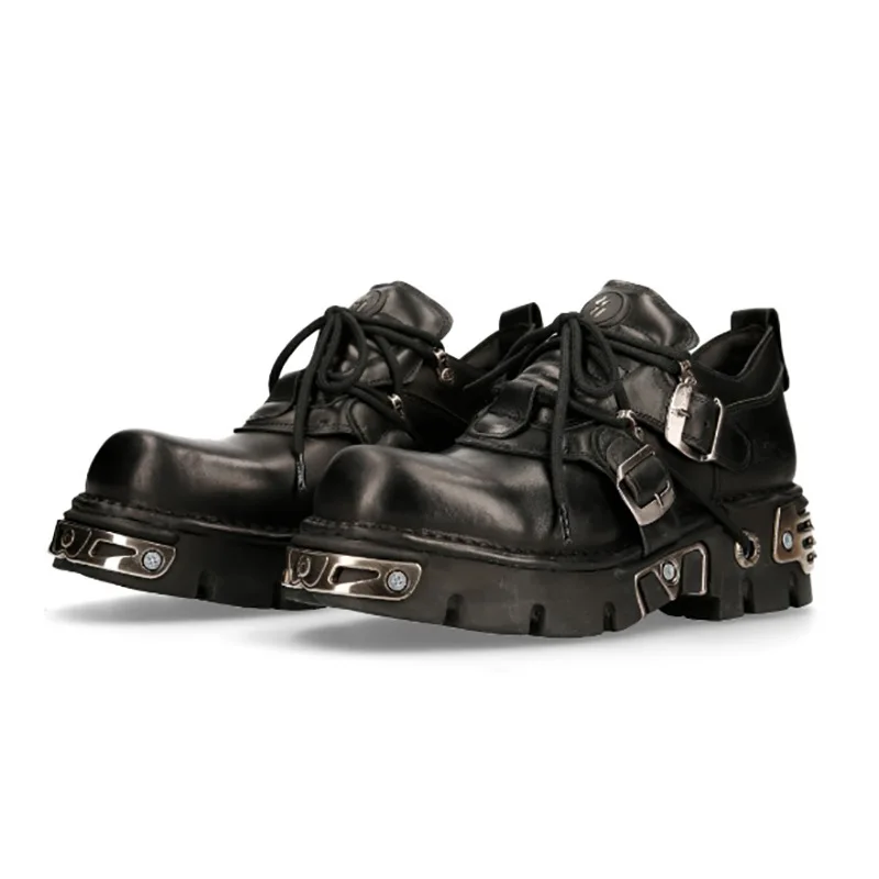 

2022 Summer Men's British Style Retro Dark Punk Leather Shoes Metal Niche Design Low Top Platform Shoes women