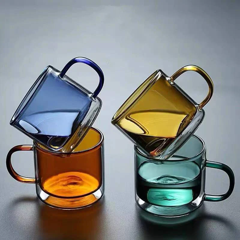 

280ml Glass Mug Wine Glasses Drinking Tumbler Whiskey Vodka Cup Coffee Juice Water Cups Tea Creative Mug Double Bottom For Home