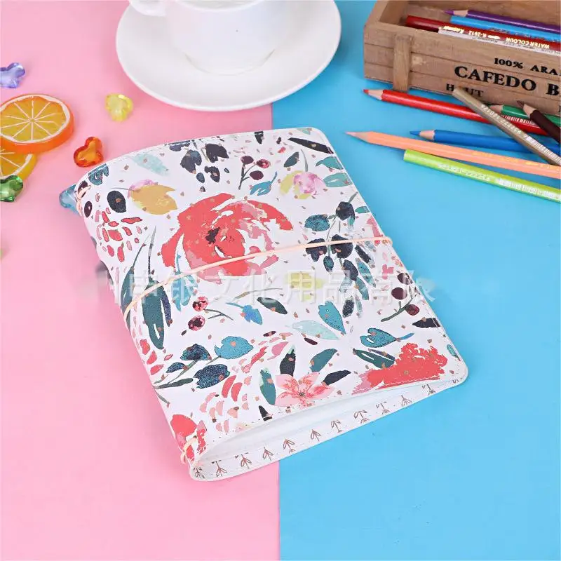 

PU Leather Notebook Korea Handbook Notepad Floral Large College Ruled Durable Hardcover Lined Pages Journal
