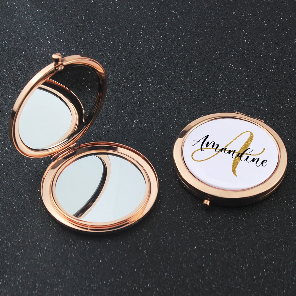 

Индивидуальное компактное зеркало цвета розового золота, подарки подружкам невесты, девичник, брикет, индивидуальное имя, монограмма, карманные зеркала, 6 шт.