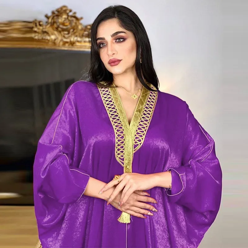 Фото Vestido Ropa De Mujer Envio Gratis Eid Abayas Женское атласное платье Рамадана Мусульманская мода Американская одежда Халат с рукавами «летучая мышь» №2