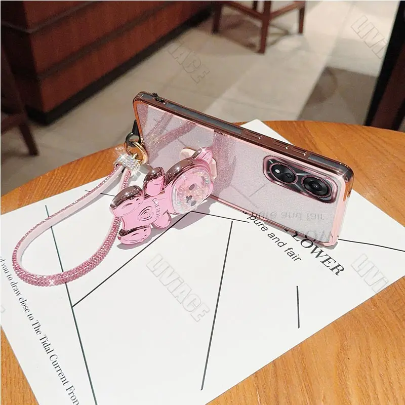 Чехол-держатель с блестящим медведем и бриллиантовым ремешком для Oppo A1 A1K A2 A5S A7X A8