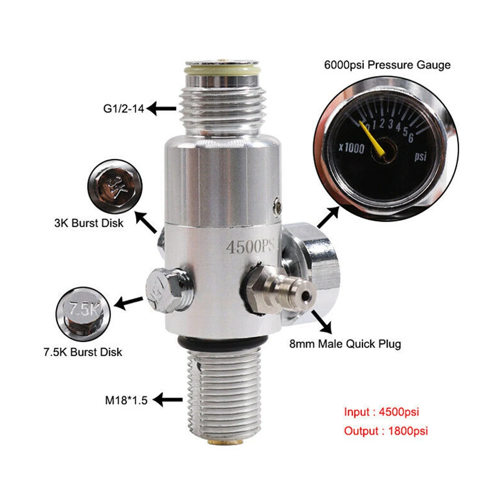 

1 шт. HPA клапан бак адаптер 4500psi давление Воздушный бак Регулятор кислорода углекислого диоксида для пейнтбола PCP гидравлика пневматика