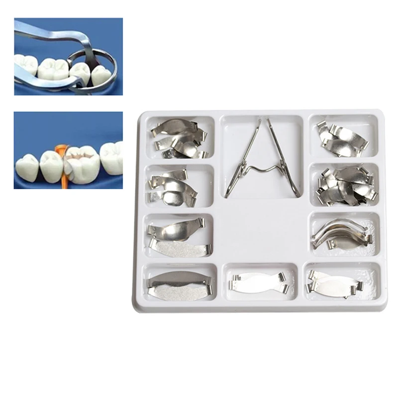 

36pcs/set Dental Saddle Contoured Metal Matrices Matrix Universal Kit with Spring Clip