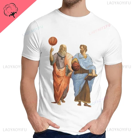 Мужская забавная футболка для мужчин, облегающая футболка с рисунком плато и аристотам в эпическом баскетбольном матче, мультяшная футболка с смешным рисунком, одежда с юмором в стиле Харадзюку