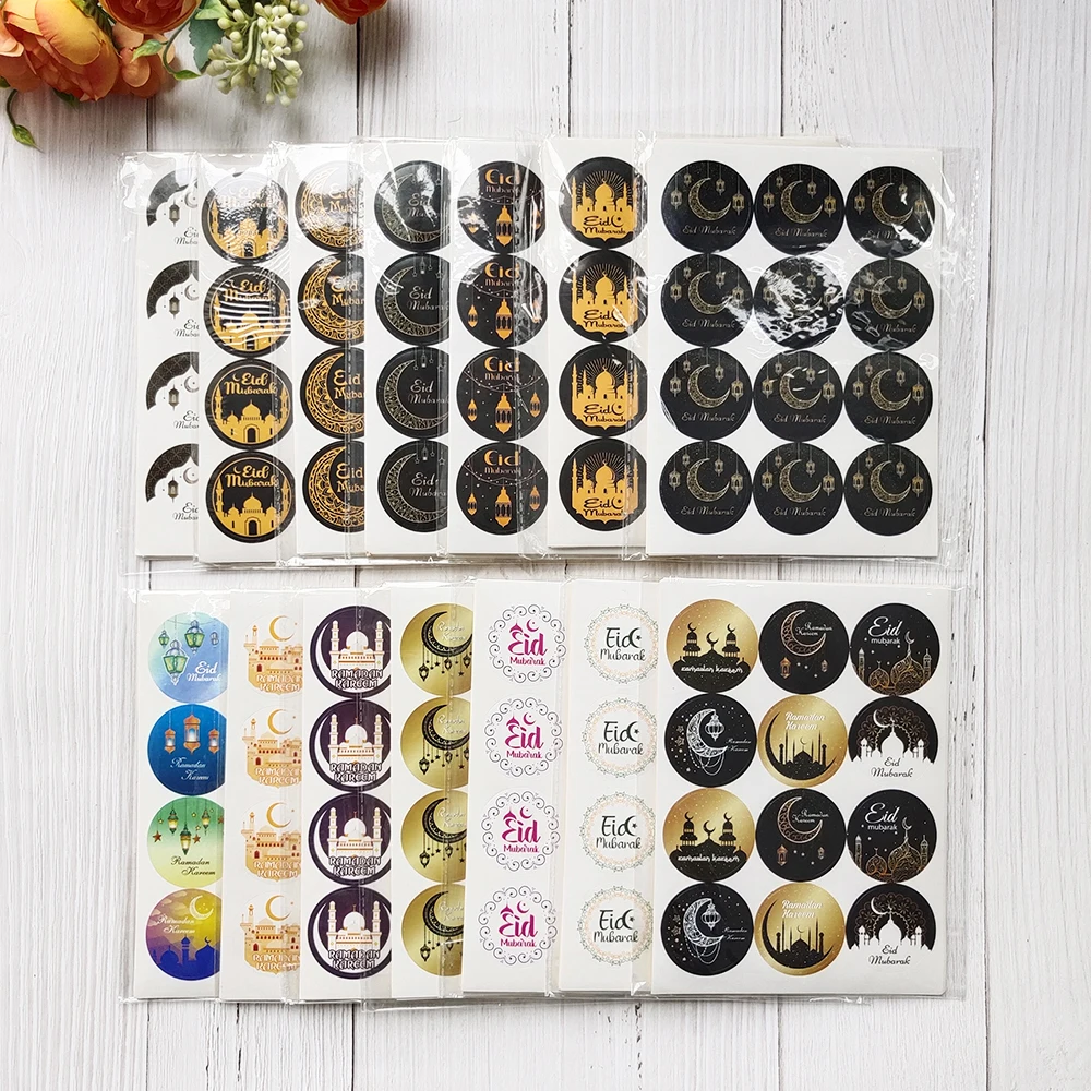 

120 точек Eid Mubarak, упаковочные этикетки, луна, звезда, Черное золото, подарочная упаковка, наклейки для «сделай сам» Eid Al-Fitr, товары для украшени...