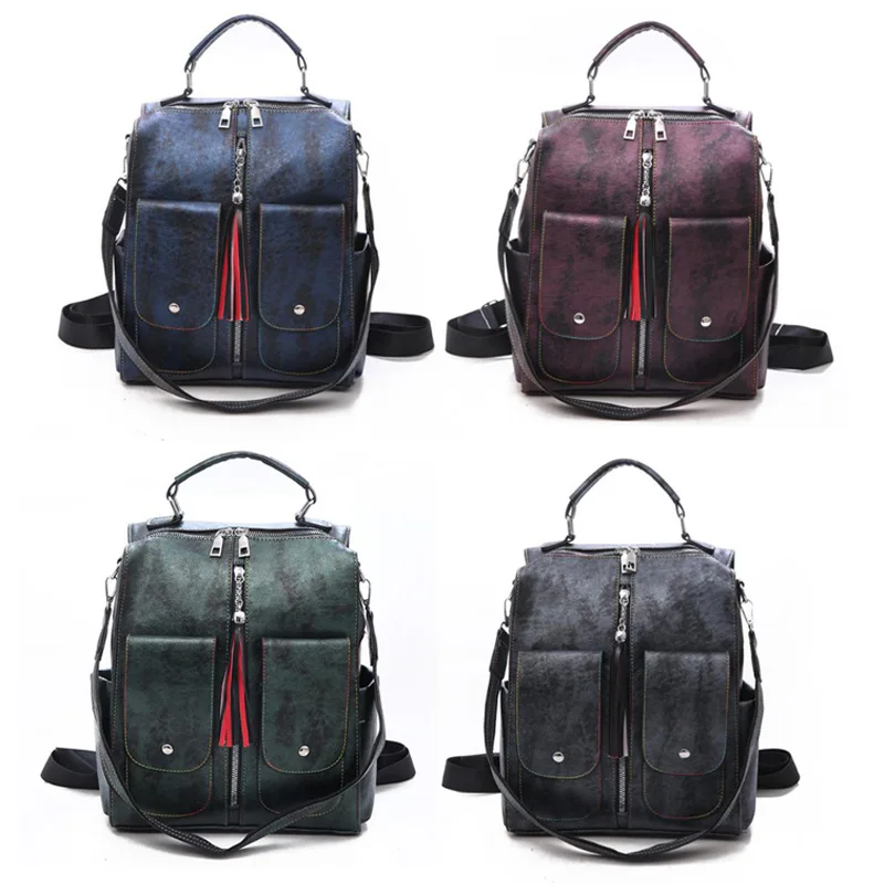 

Pu Female Bag Retro Large Capacity Student Bag Travel Handbag