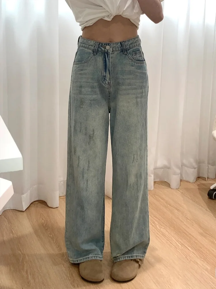 Рваные джинсы больших размеров с высокой талией женские маленькие грушевидные