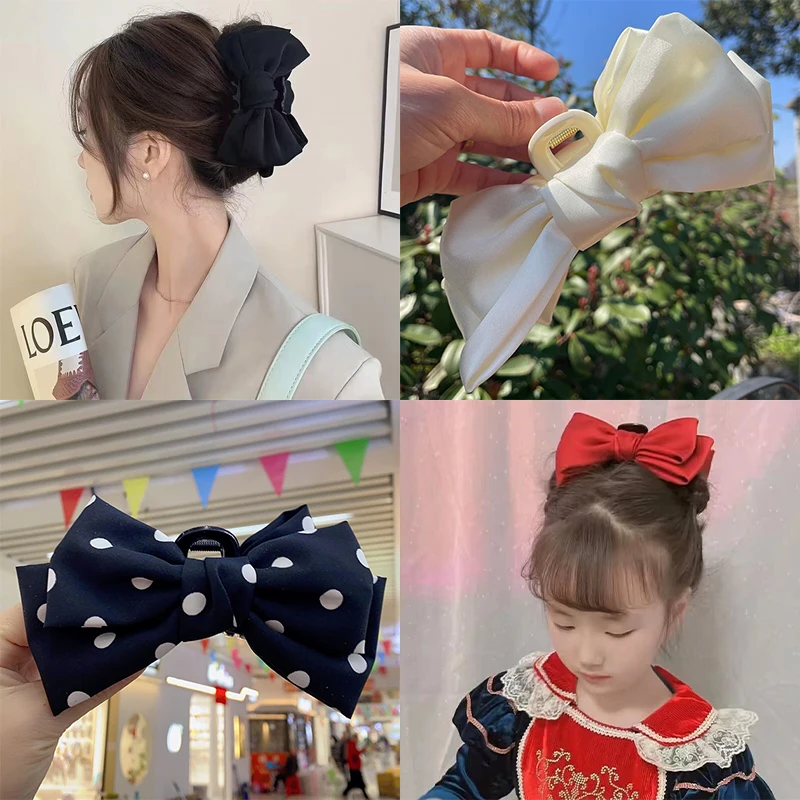 

Korean Bowknot Grab Clip 2023 New Big Folds Bow Hair Accessories Black Satin Back of Head Grasping Clip Fashion Women Shark Clip