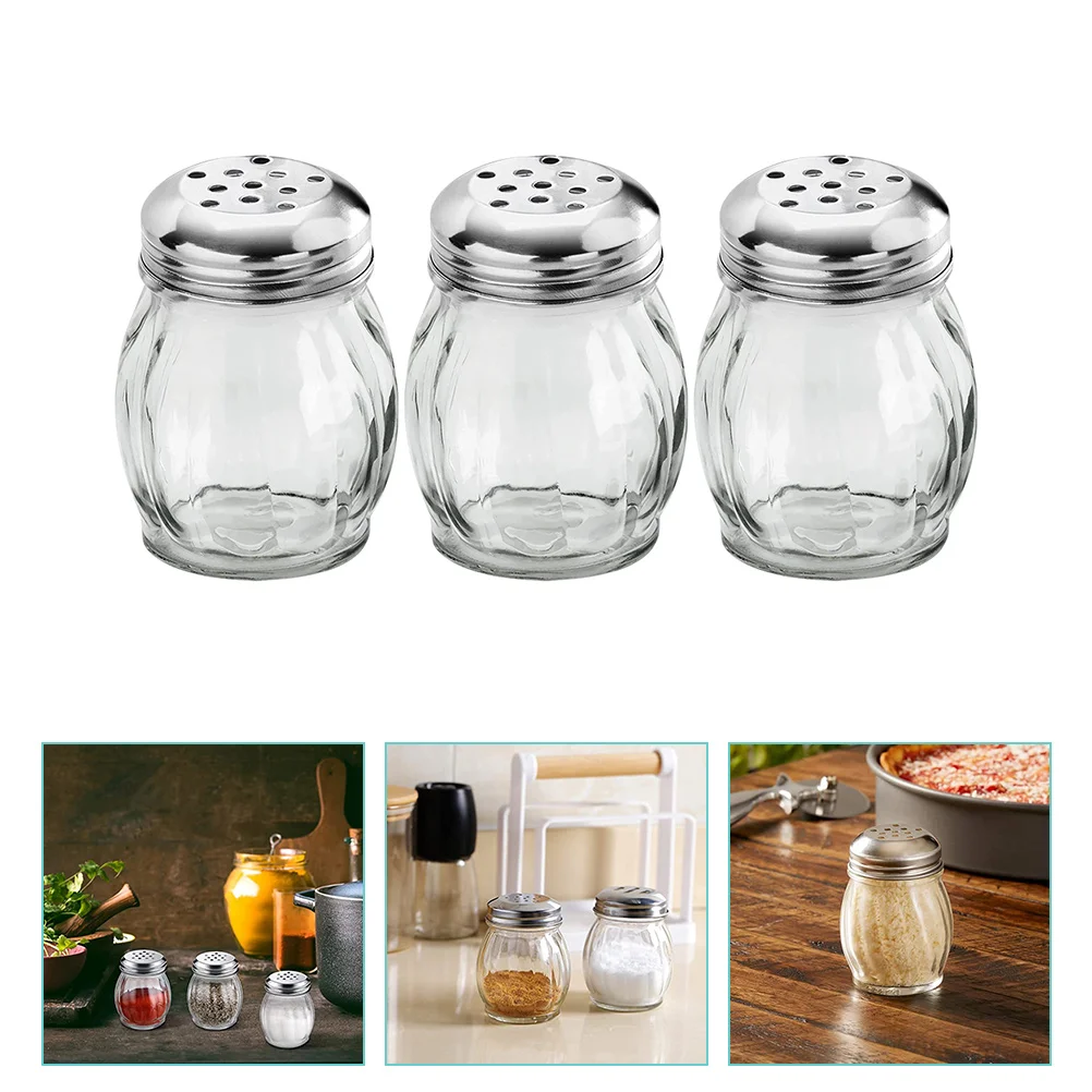 

3 Pcs Salt Jar Kitchen Household Glass Containers Powder Condiment Canister Pepper Home Lids