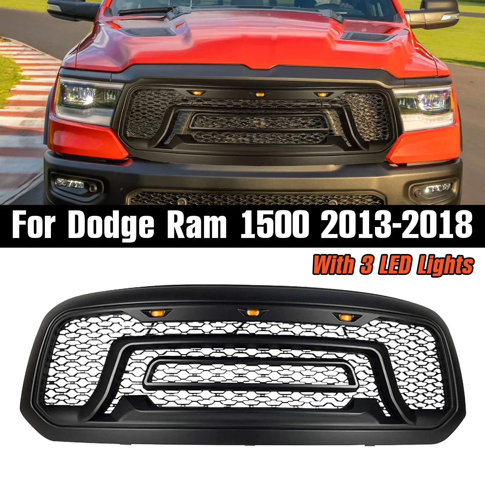 Передняя решетка для автомобиля Dodge Ram 1500 2013-2018 с фотовспышкой