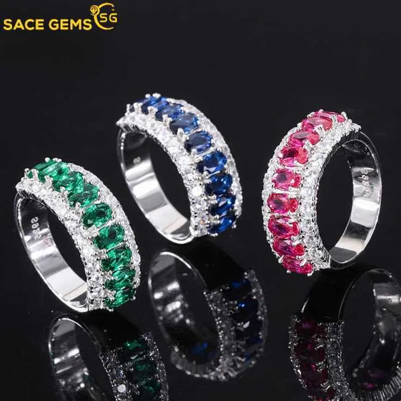 

SACE GEMS 2022 Trend 925 Sterling Silver Imitation Emerald Sapphire Ruby Gemstone Rings for Women Cocktail Party Fine Jewelry