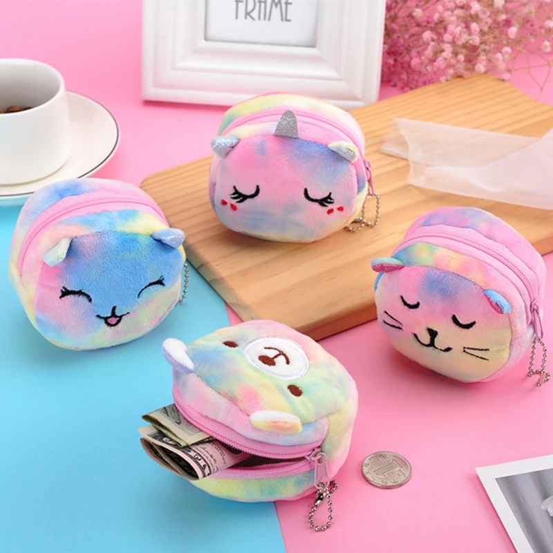 

Soft Plush Cat Bear Dog Rabbit Monkey Cartoon Women Coin Purse Mini Cute Zipper Girls Coin Wallet USB Cable Bag Key Wallets