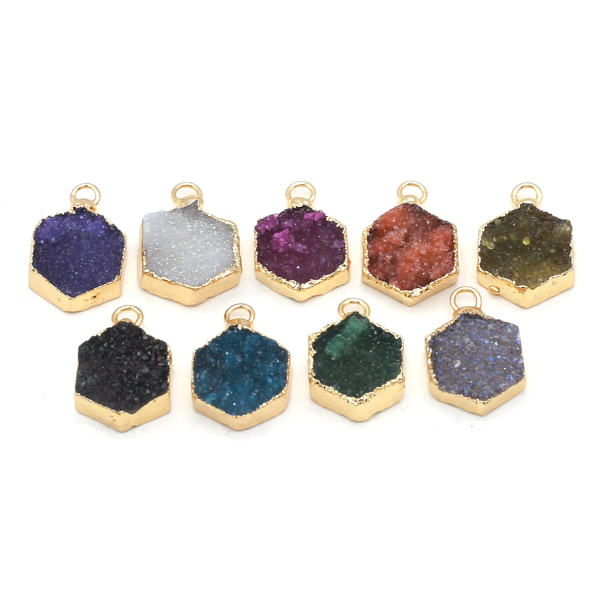 

Natural Stone Agates Pendants Multicolor Gold Plated Druzy for Jewelry Making Diy Women Necklaces Earring Accessory