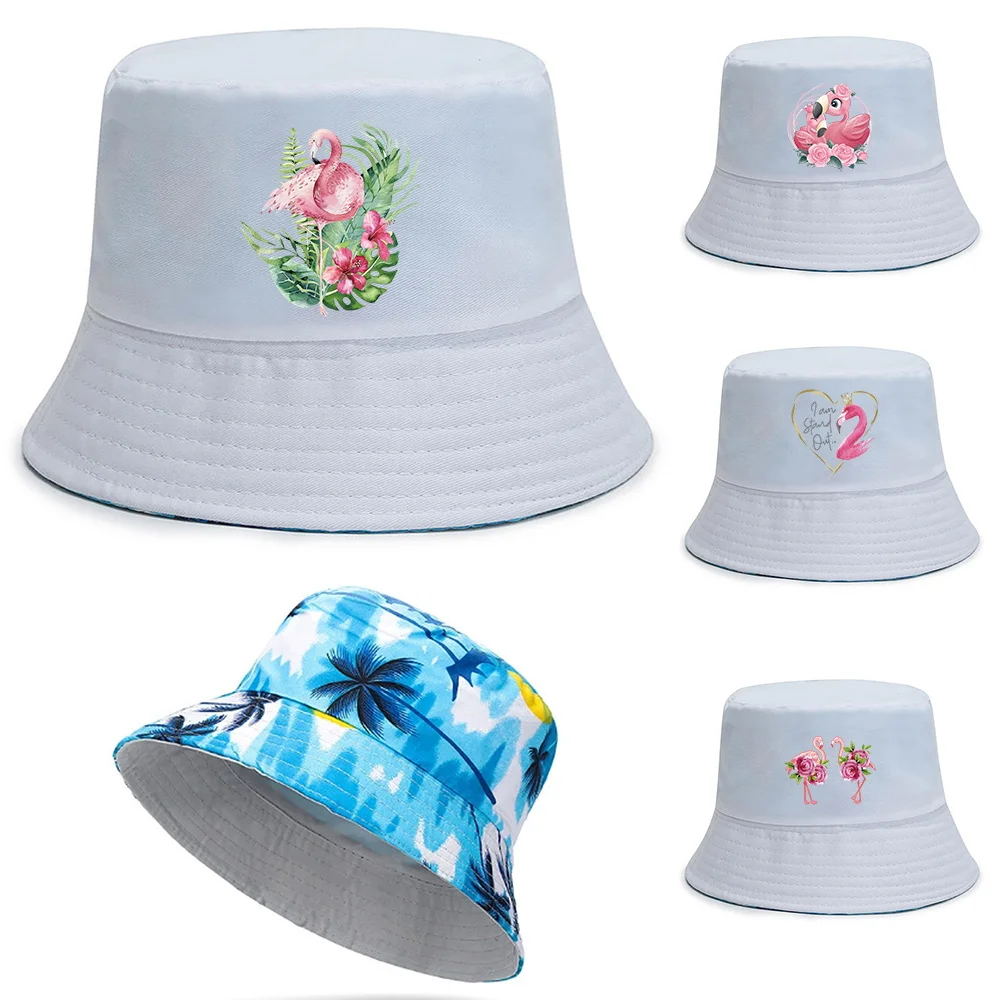 

Fisherman Hat Flamingo Print Bucket Hats Outdoor Men Women New Casual Beach Sun Cotton Panama Hat Fashion Hip Hop Gorros Bob Hat