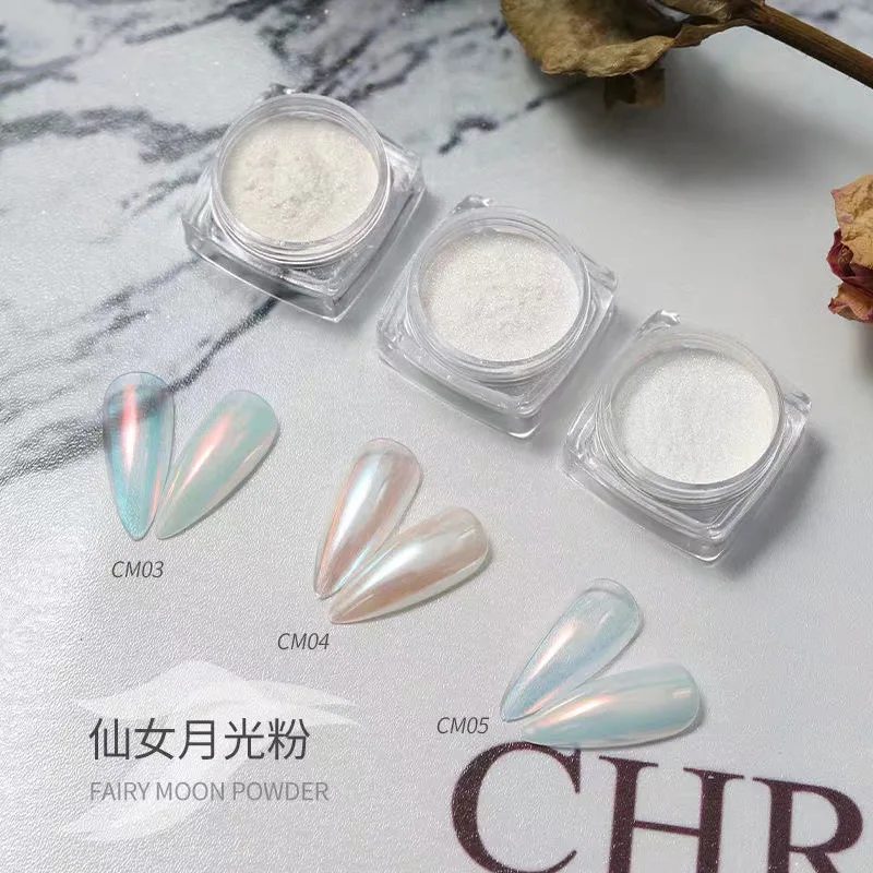 1Set Ice White Mirror Nail Powder 3Jar Fairy Glossy Pearl Nails Glitter Pigment 3g/jar AB Rainbow Aurora Rubbing Nail Art Dust*-