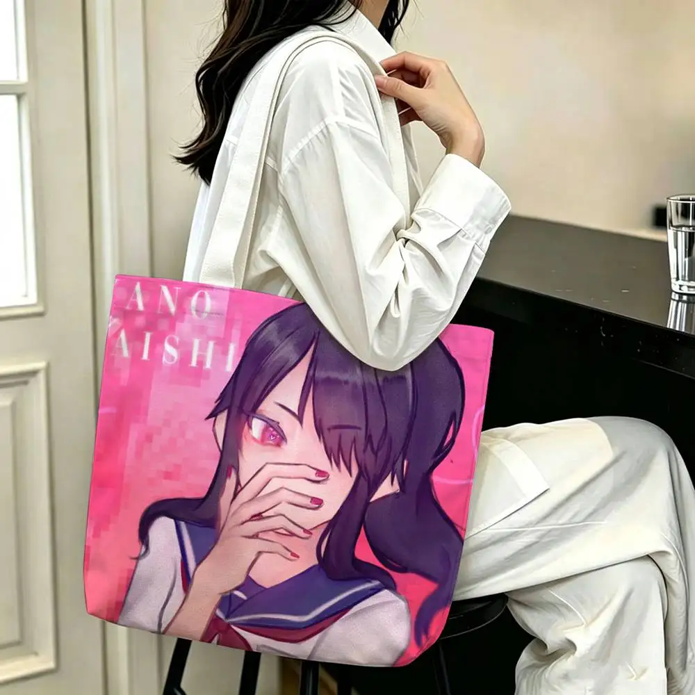 Фото Сумка-шоппер из холщовой ткани с принтом Y-Yandere S-Simulator Ayano Aishi, сумка через плечо, городская сумка для мам, сумка для покупок №5