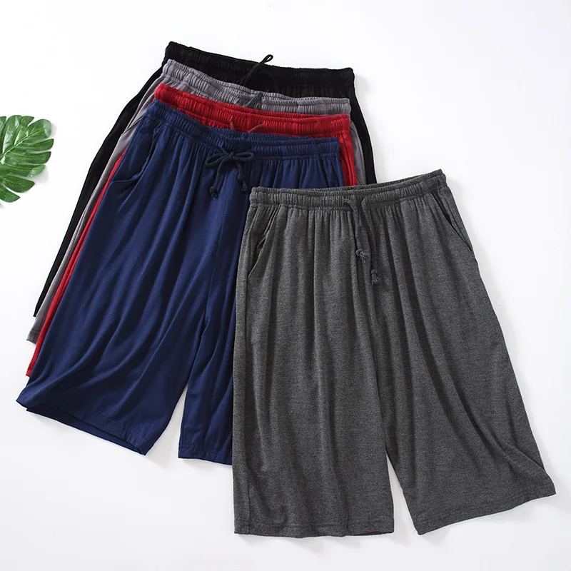 Summer Large Size L-8XL Men Sleep Shorts Modal Sleepwear Pants Loose Elastic Thin Sleep Bottoms Male Knee-length Sleeping Shorts