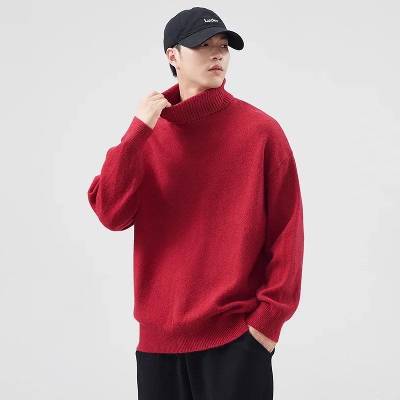 Зимний новый стильный теплый вязаный свитер поло/черепашковый воротник мужской