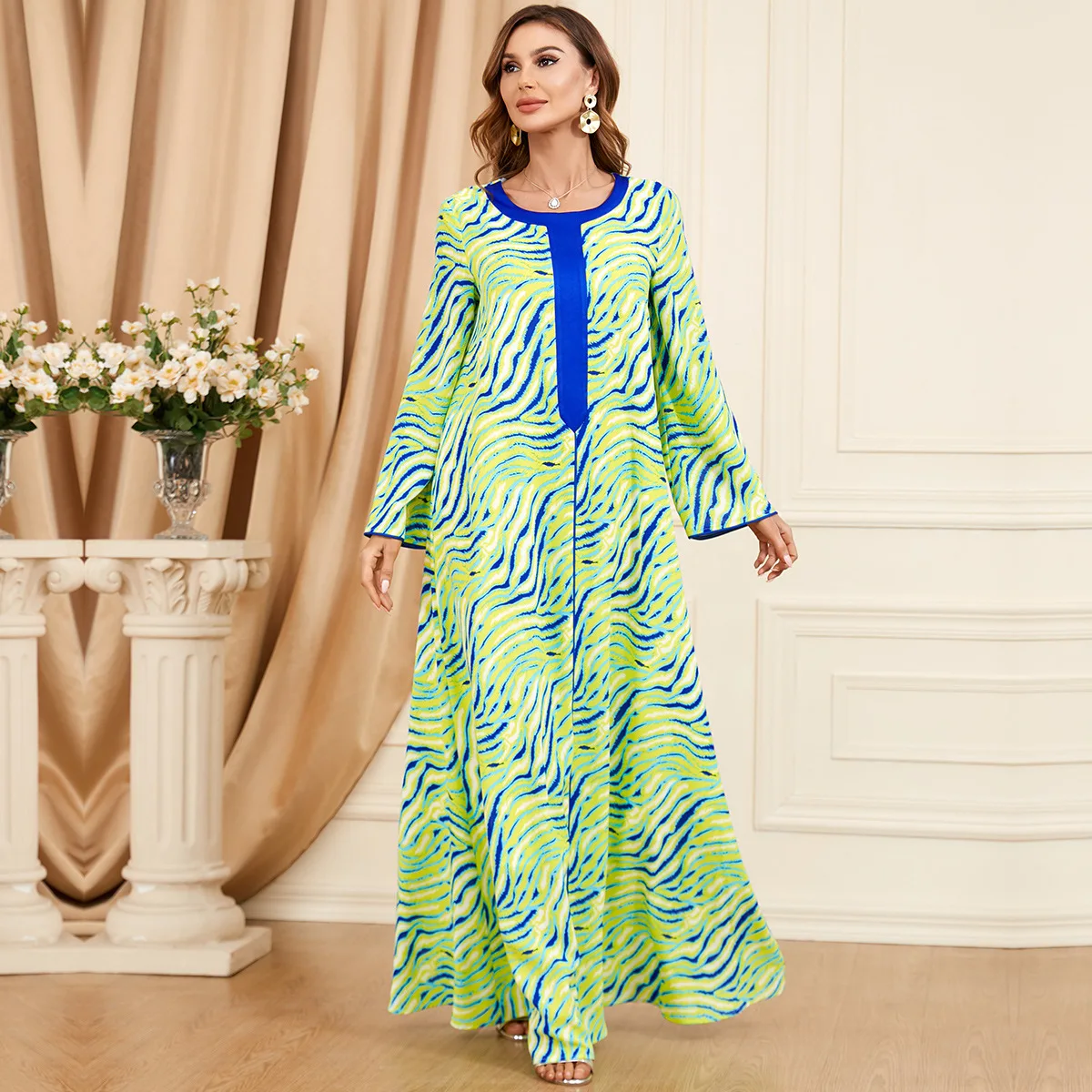 African Dresses for Women Summer Elegant African Women O-neck Long Sleeve Plus Size Long Dress Muslim Abaya African Clothes